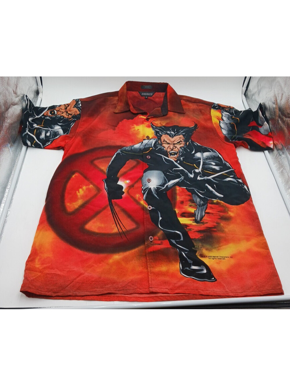 Vintage Changes Wolverine X Men Medium Button Down Shirt Marvel All Over Y2K